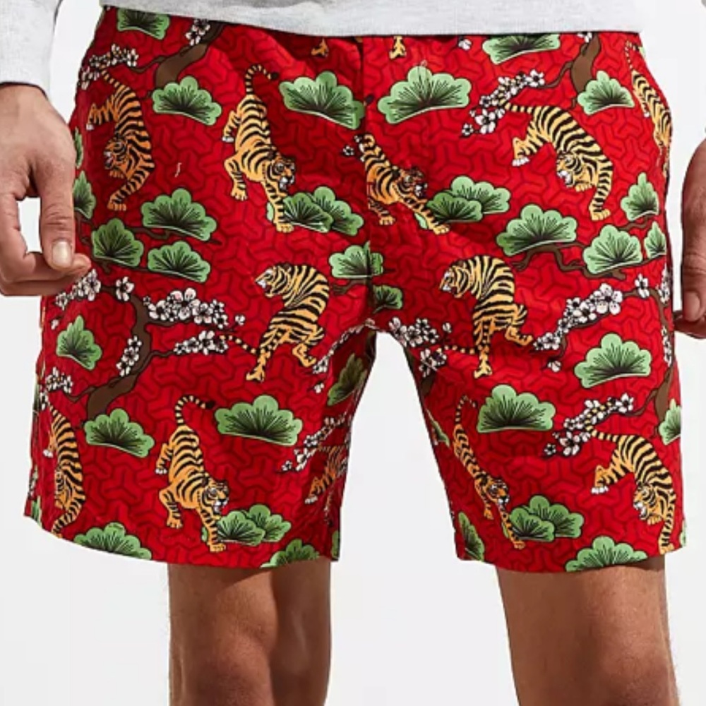 Vibrant Red Tiger Print Men's Shorts Boardies® Tora Premium Swim Short large